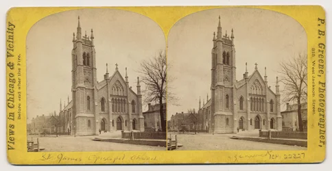 Stereograph der St. James Episcopal Church vor dem Chicago-Feuer von 1871, 1871
